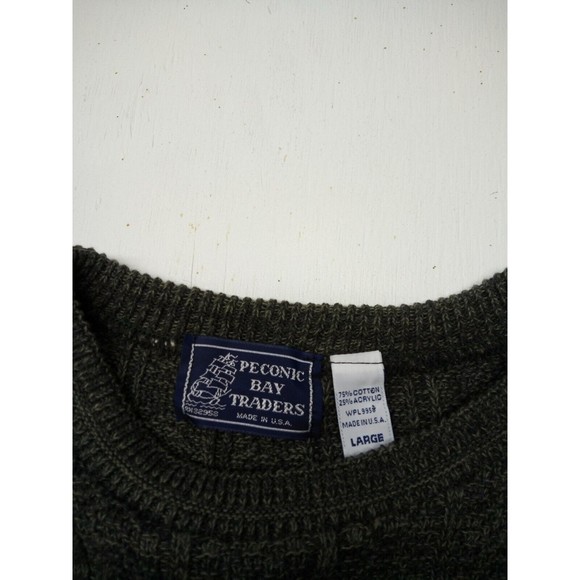 Peconic Bay Sweater Mens Large Gray Knit Heavy Long Sleeve Cotton Made In Usa - Picture 4 of 5